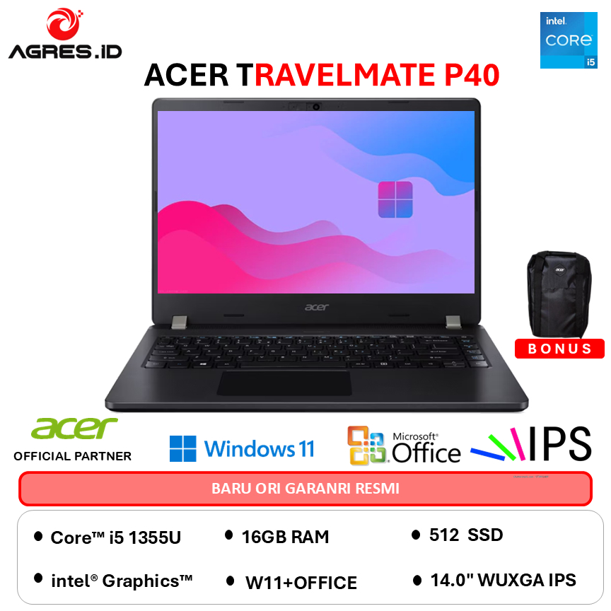 ACER TRAVELMATE P40 I5 1335U - RAM 16GB 512GB W11+OHS 14.0WUXGA IPS with FINGERPRINT