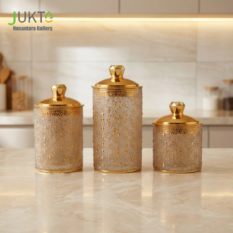 JUKTA [COD] Set 3 Toples Sultan Estetik | Wadah Penyimpanan Cantik Kekinian | Toples Makanan Plastik