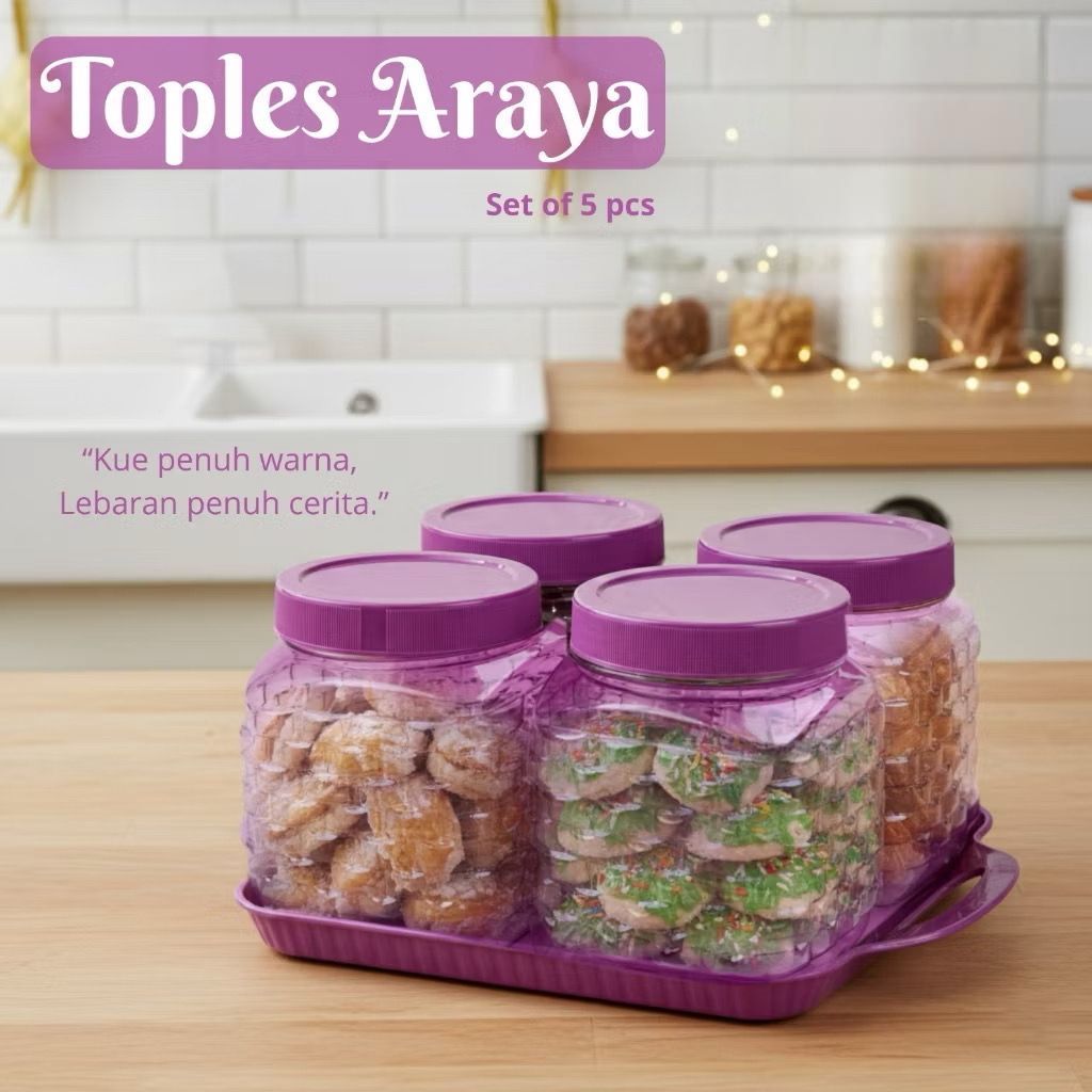 Toples Kue Set / Toples Plastik Bulat Set / Toples Lebaran / Tempat Penyimpanan / Toples Makanan Set