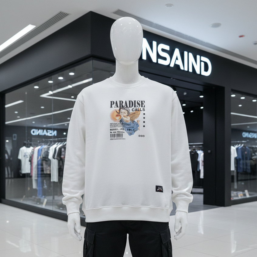 Nsa Ind Crewneck Sweater Paradise Broken White  Pria Wanita Oversize