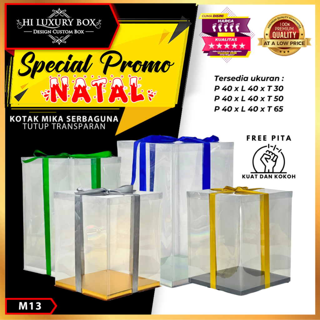 Hiluxury Box Kotak Mika Serbaguna Tutup Transparan|40X40| M13