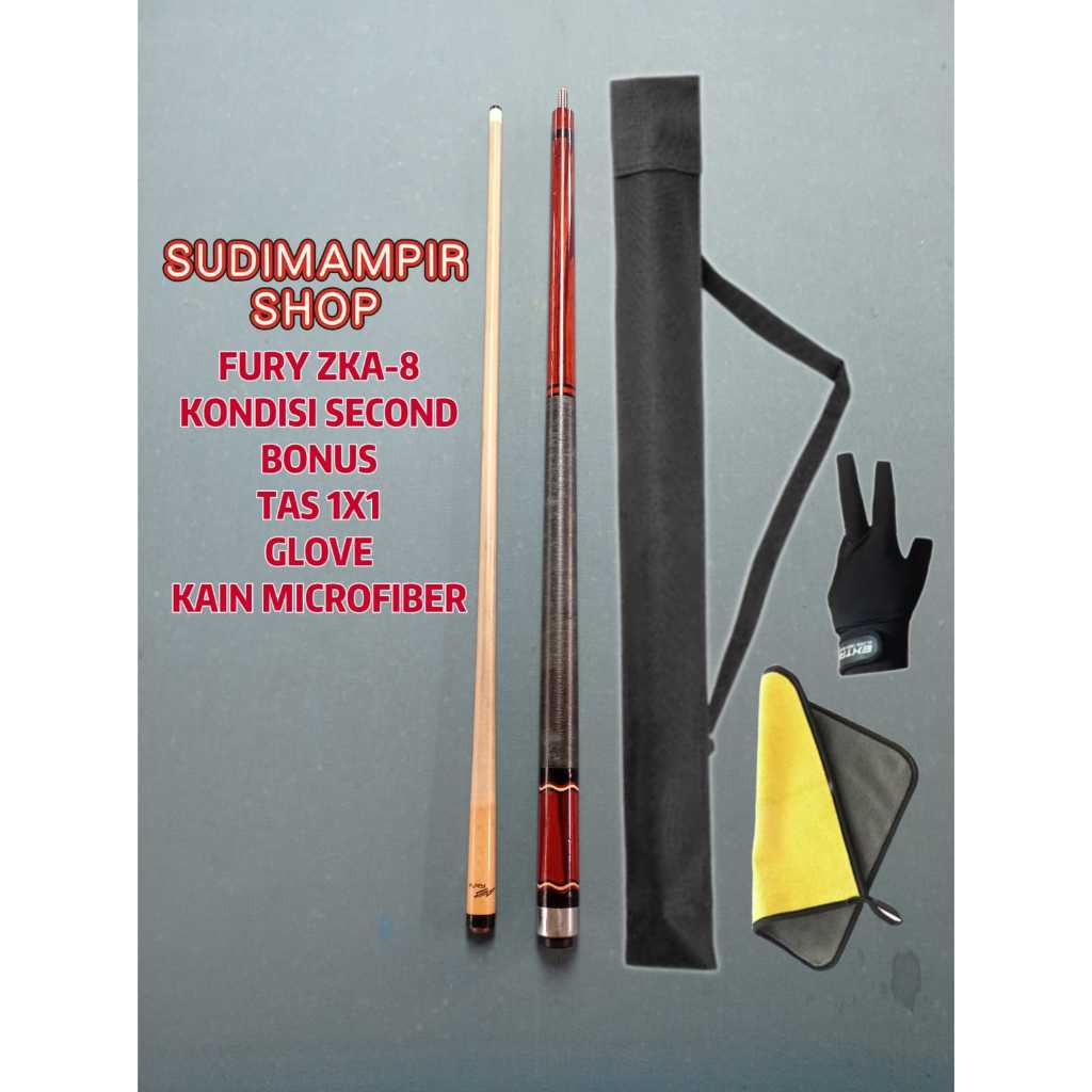 Billiard Cue Stick FURY Old Seris ZKA-8 Radial Joint Kondisi Second BONUS tas,Glove<kain microfer