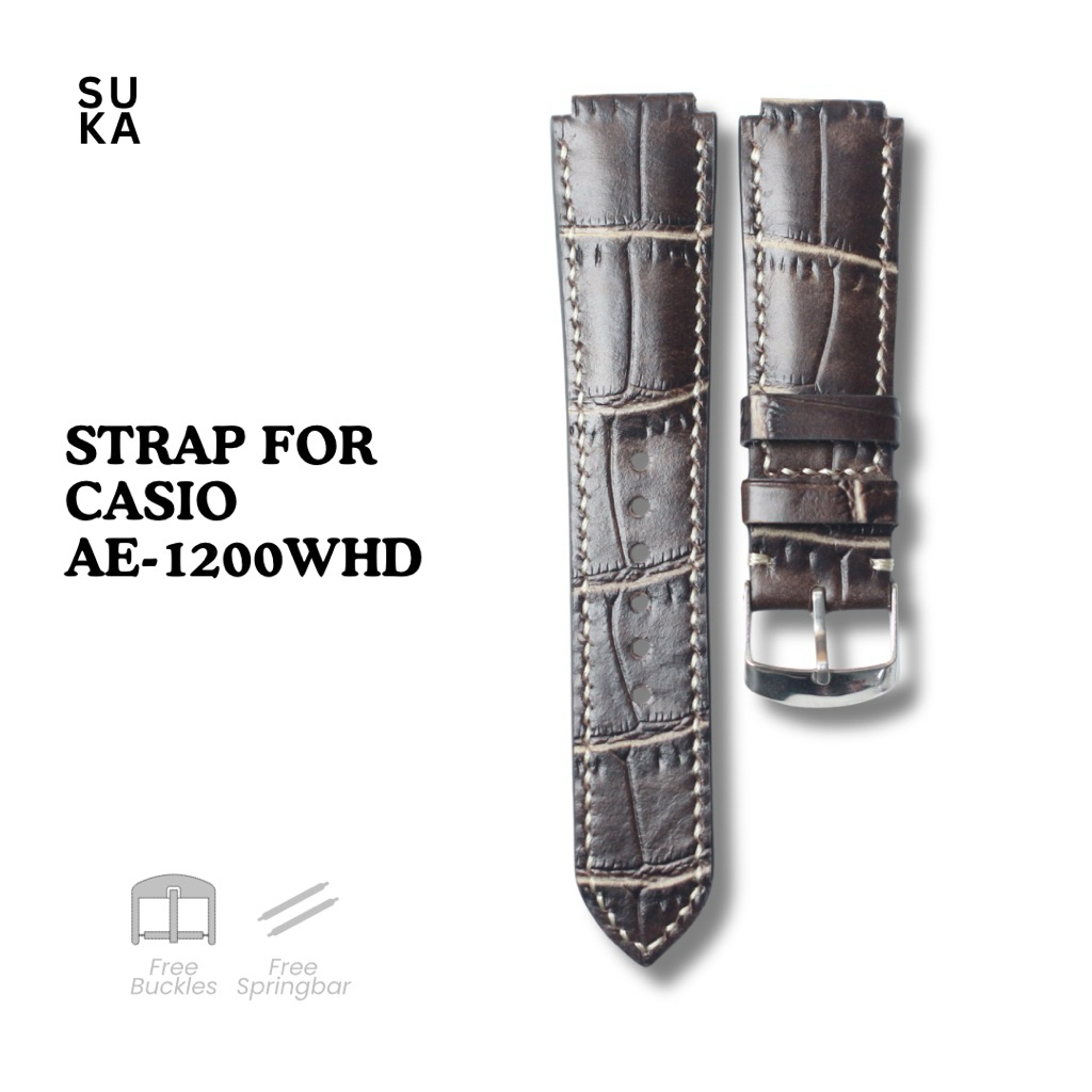 Strap Kulit Casio AE 1200 WHD -  Croco Embos Brown | Strap Kulit Sapi Premium | Handmade, Nyaman & T