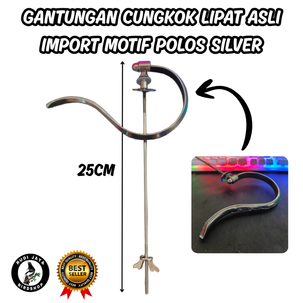 GANTUNGAN CUNGKOK LIPAT ASLI IMPORT MOTIF POLOS SILVER CANTOLAN KANDANG SANGKAR BURUNG KECIL PLECI