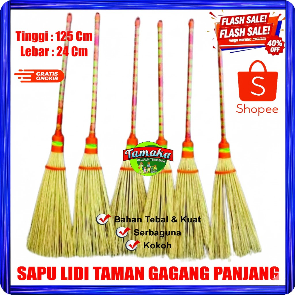 SAPU LIDI TAMAN PUTIH BERSIH GAGANG PANJANG / Sapu Lidi Taman Tebah Lakop / Sapu Lidi Gagang Taman P