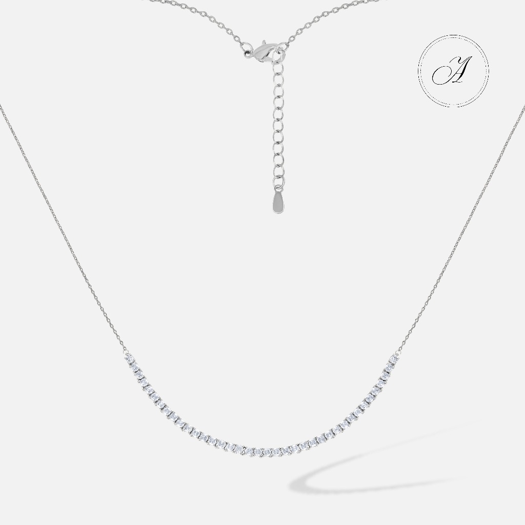 Alnneri - Cendrella Tennis Necklace Jewelry in White Gold | Perhiasan Kalung 18K Emas Asli Bersertif