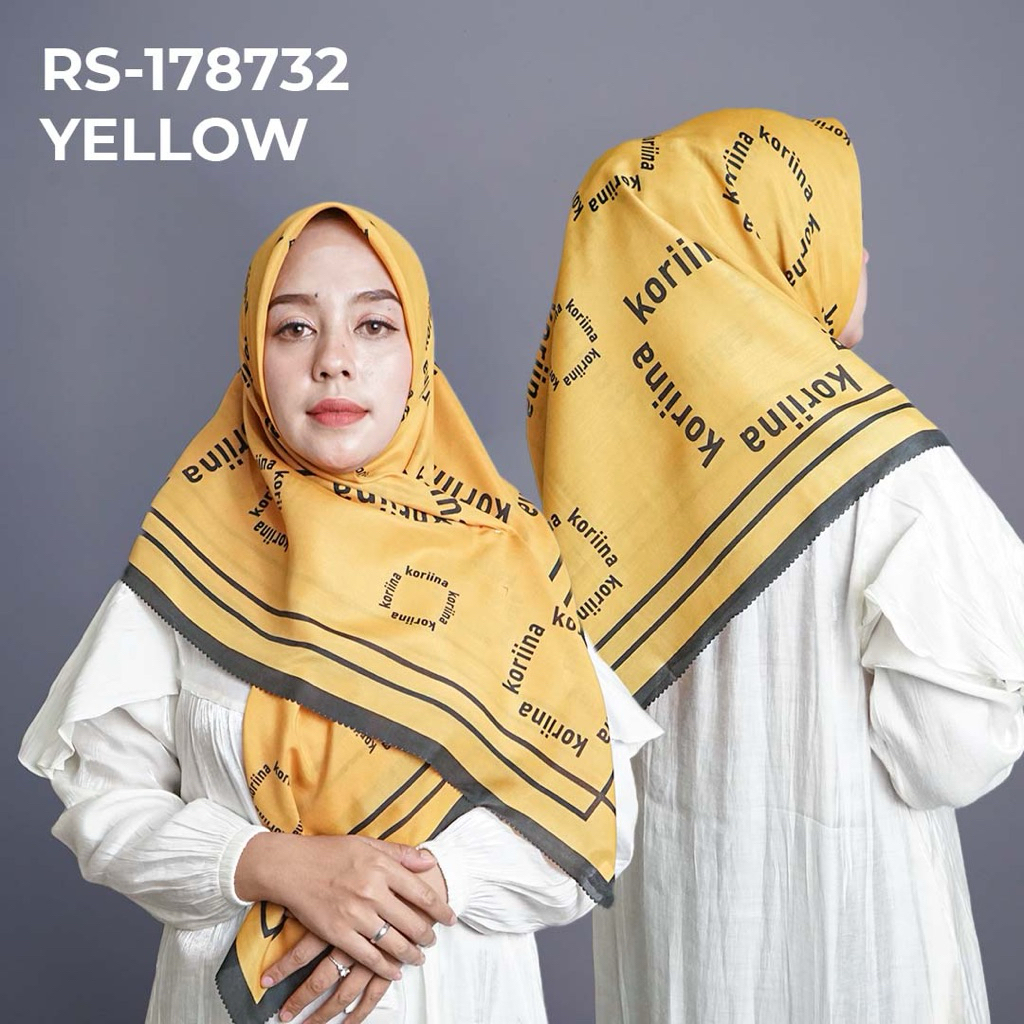 RS-178732 YELLOW Hijab Jilbab Dennay Scarves Voal Motif Segi Empat Basic Laser Cut