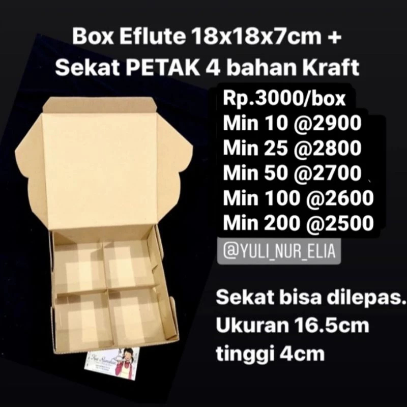 Box Eflute 18x18x7cm plus Sekat Petak 4 Bahan Kraft