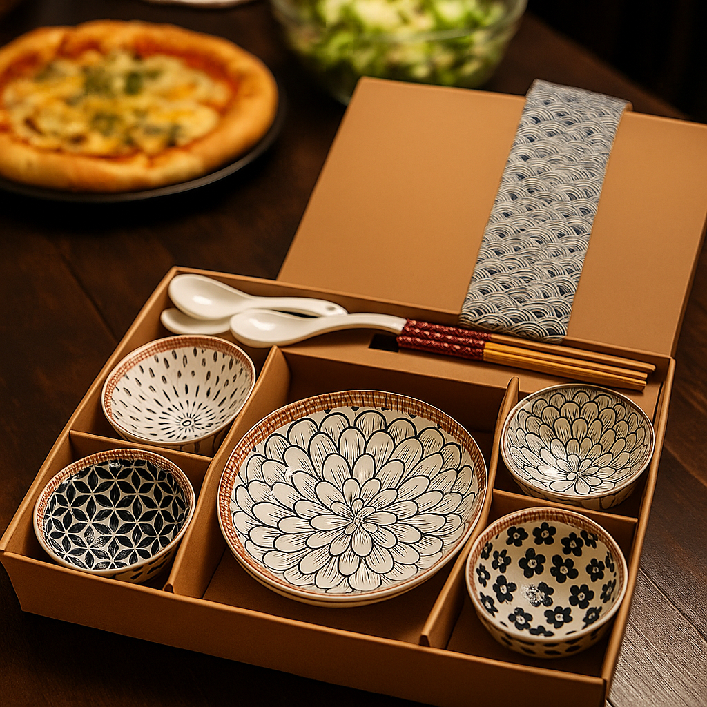 Mangkok Dan Piring Set Kado Hadiah Bingkisan / mangkok Sumpit Piring Keramik Sendok