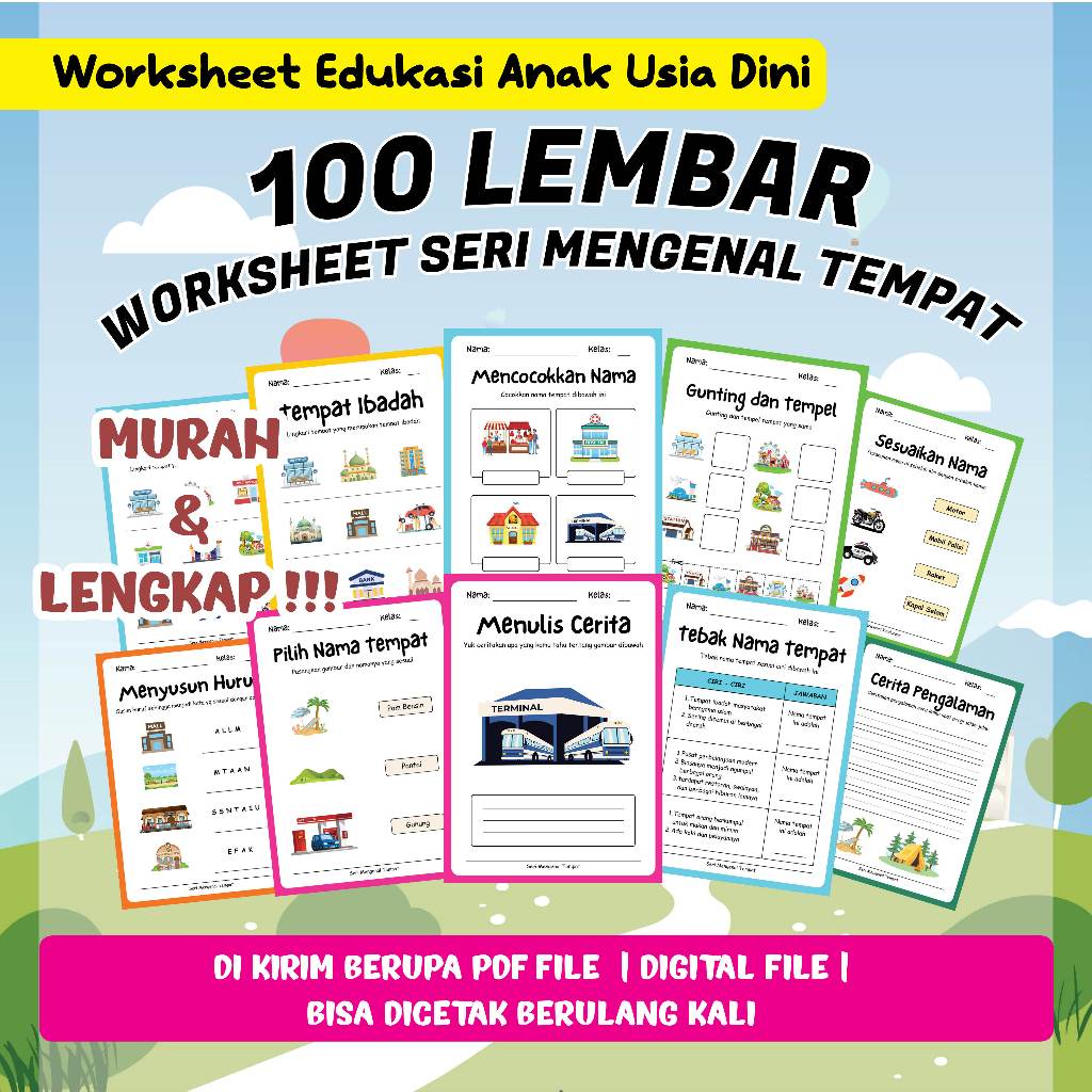 100 LEMBAR FILE PDF AKTIVITAS/ WORKSHEET ANAK TK-PAUD-SD SERI MENGENAL TEMPAT (FILE PD/EBOOKS)