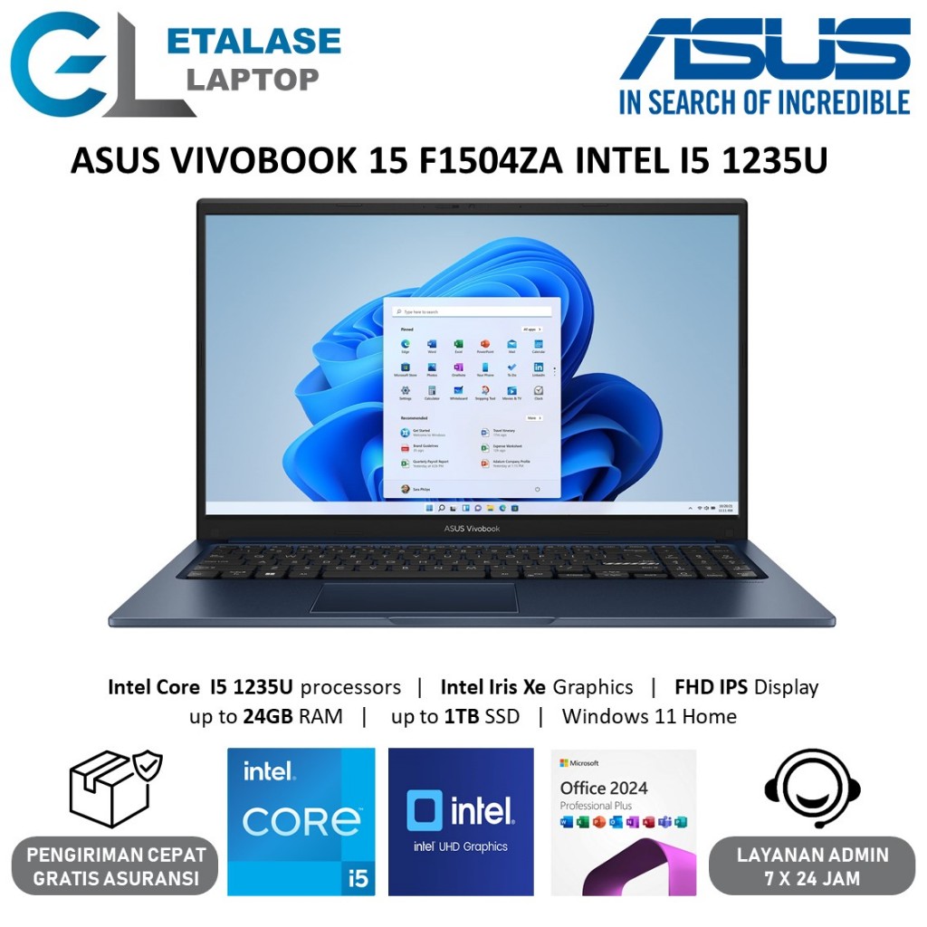 Laptop Asus vivobook 15 F1502ZA Intel Core i5 1235U RAM 24GB 512GB SSD 15.6" Fhd Ips Windows 11