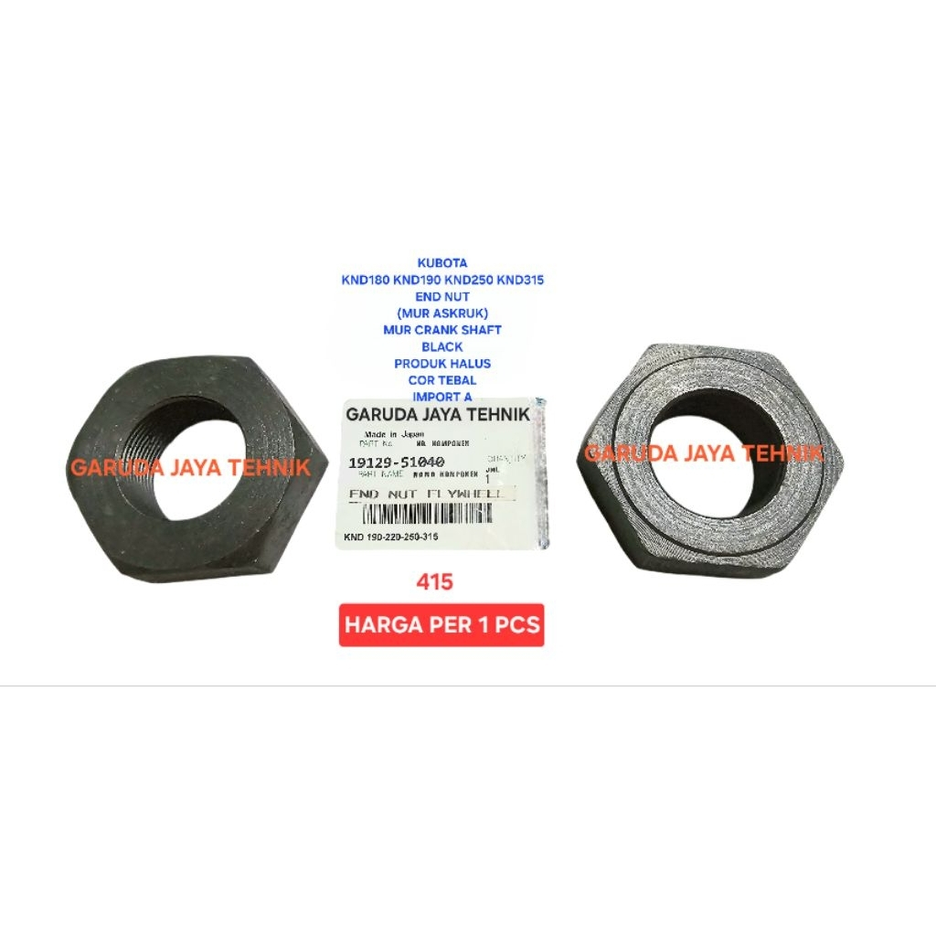 Mur askruk mur askrek mur crank shaft mur roda gila end nut kubota KND180 KND190 KND250 KND315. Blac
