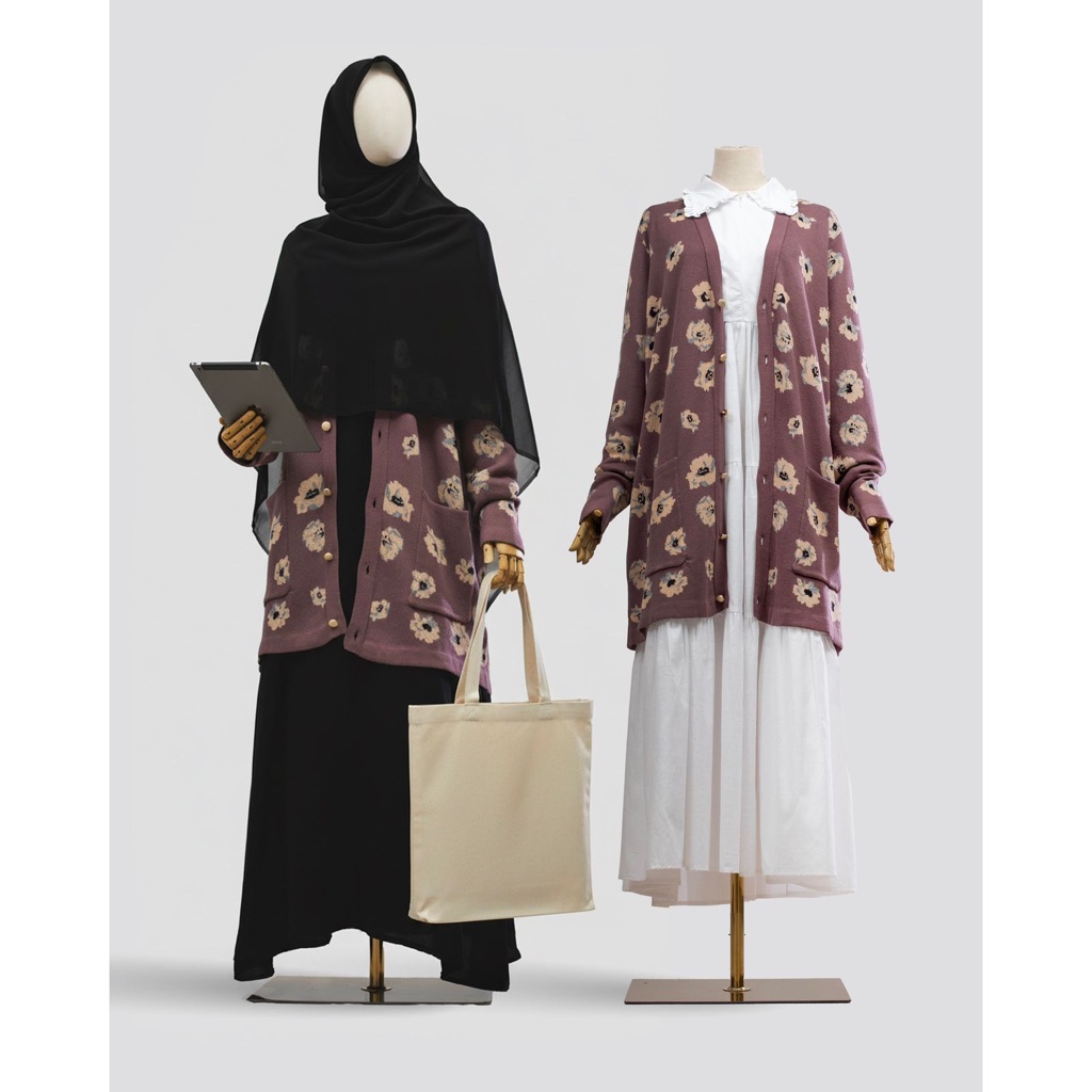 LOILOK - Roze Cardigan OUTER KNIT RAJUT HALUS MOTIF BUNGA LENGAN PANJANG LONG CARDI