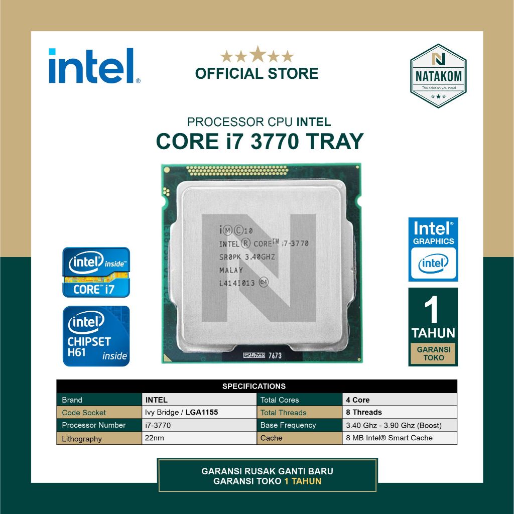 PROCESSOR INTEL CORE i7 3770 TRAY + FAN LGA1155 GEN 3RD H61