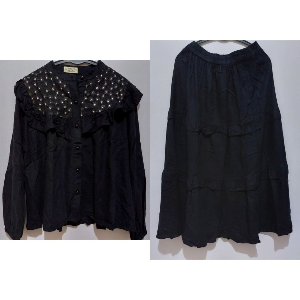 [baca deskripsi produk] PRELOVED SETROK ONE SET HITAM LINEN ANGEL BORDIR by NIEWEN ORIGINAL