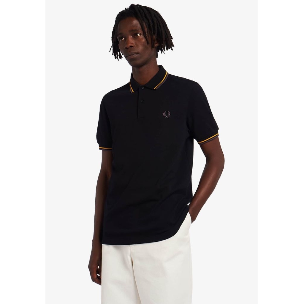 Fred Perry Twin Tipped Polo Shirt Black / Gold / Gunmetal Original