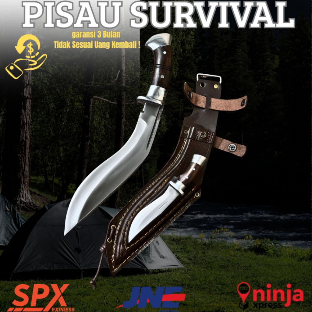 Pisau Kukri Bahan Baja Per | Pisau Survival Multifungsi