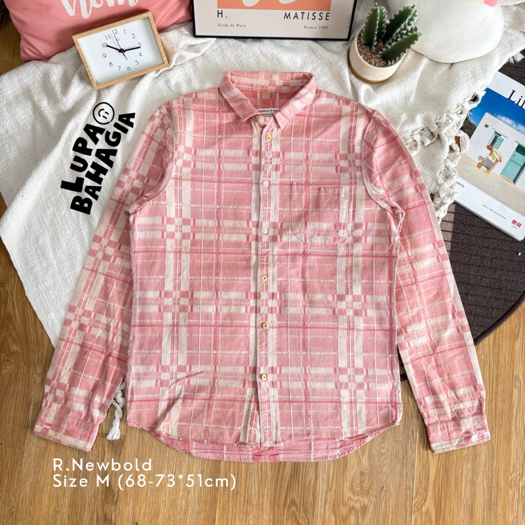 R.NEWBOLD Pink Cotton Vintage Longshirt size M • 100% Original (Kemeja Lengan Panjang)