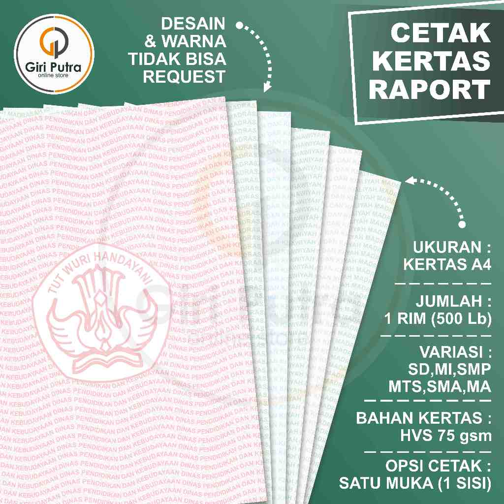 Kertas Raport / Raport A4 / Kertas Raport SD, MI, SMP, MTS, SMA