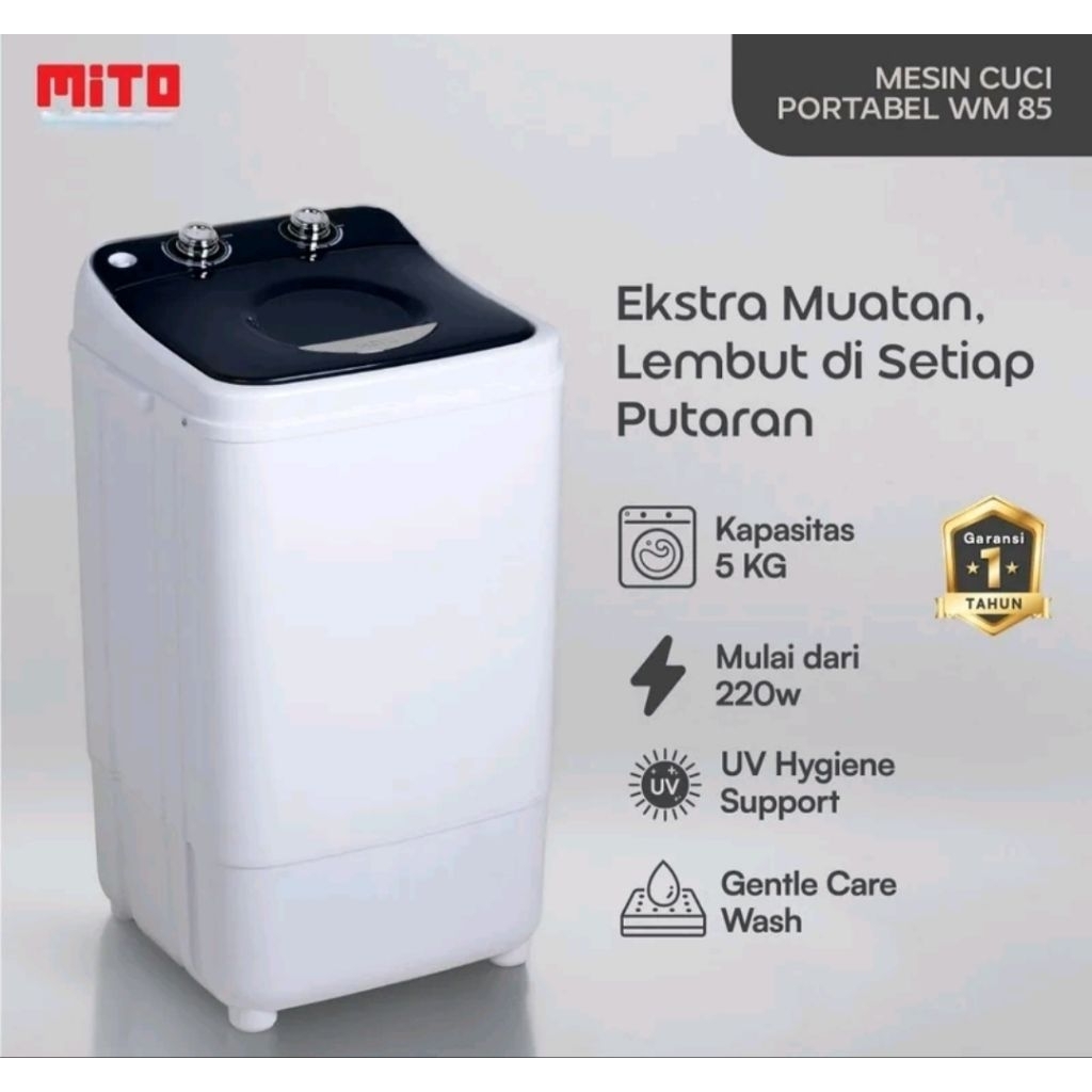 MESIN CUCI MITO WM85 PORTABLE KAPASITAS 5 KG CUCI &PENGERING