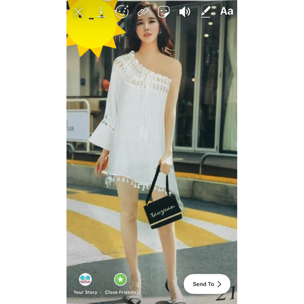 Dress outer Pantai boho bohemian one shoulder premium