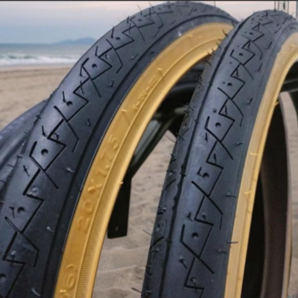 Ban luar sepeda 20×1.75 kenda hitam list coklat ban sepeda lipat,bmx 20 inchi