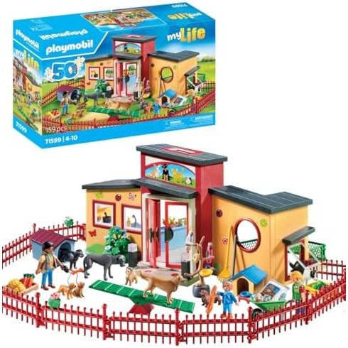 PLAYMOBIL MyLife 71599 Pet Hotel, Large Guest House with 10 Animals