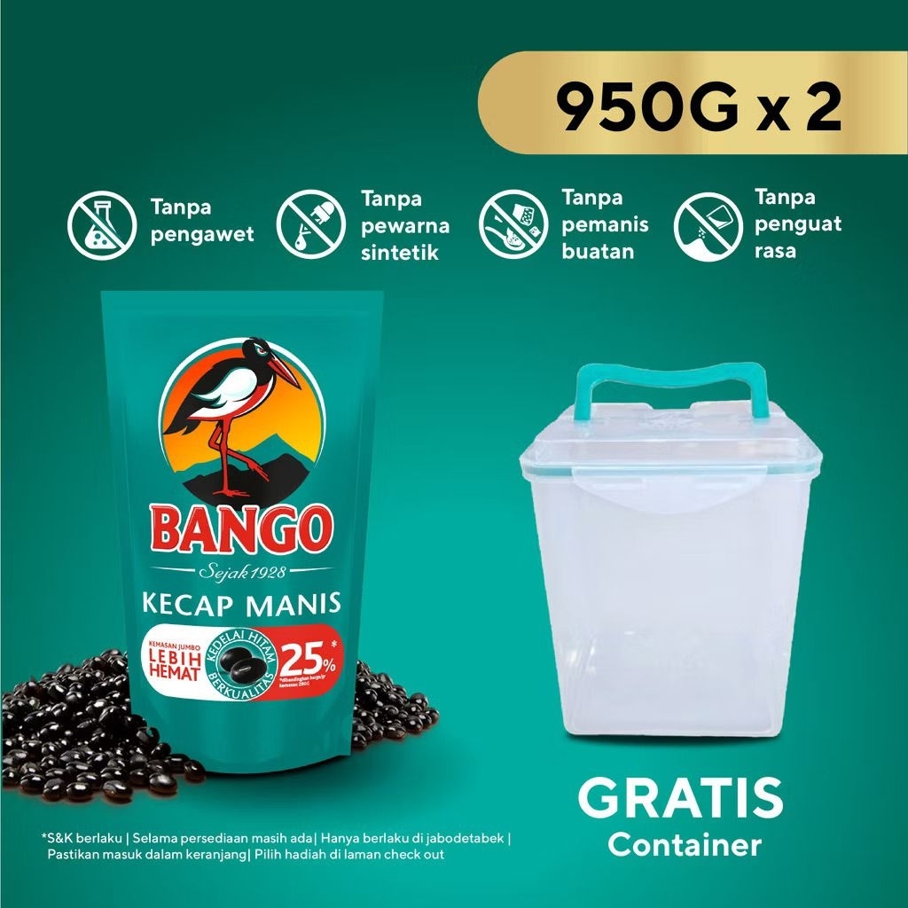kecap bango 950g × 2 free kontainer / kecap bango 950gr