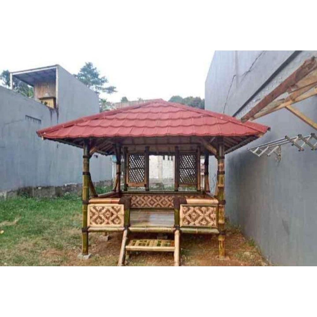saung bambu gazebo siap huni atap baja ringan ukuran 3x2m