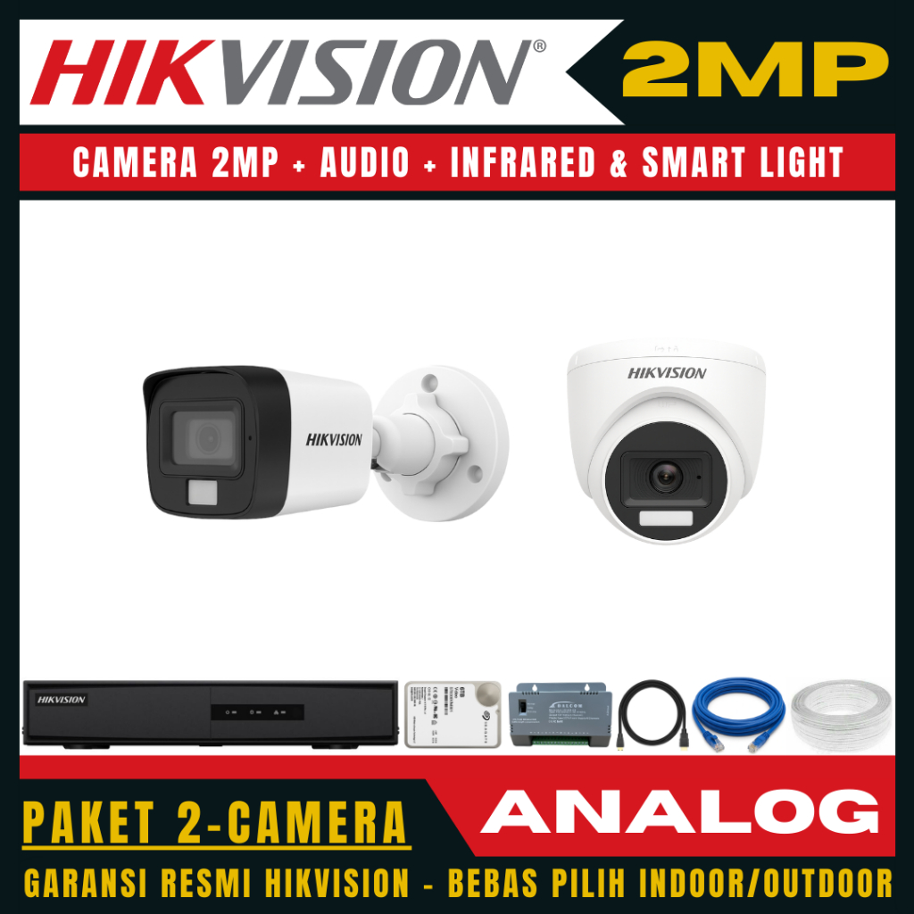Paket cctv hikvision 2mp audio 4 channel 2 kamera paket cctv lengkap
