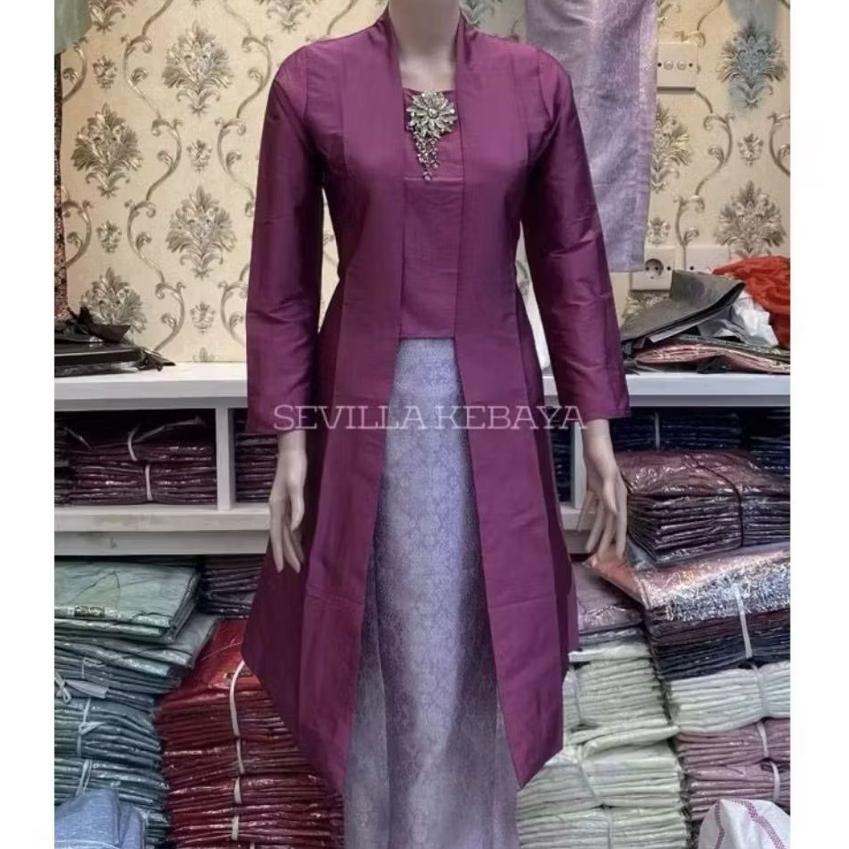 Atasan Kebaya Modern Tunik Kutubaru Panjang Tafeta Modern Atasan Kebaya Tunik Polos Kutu Baru Tapeta