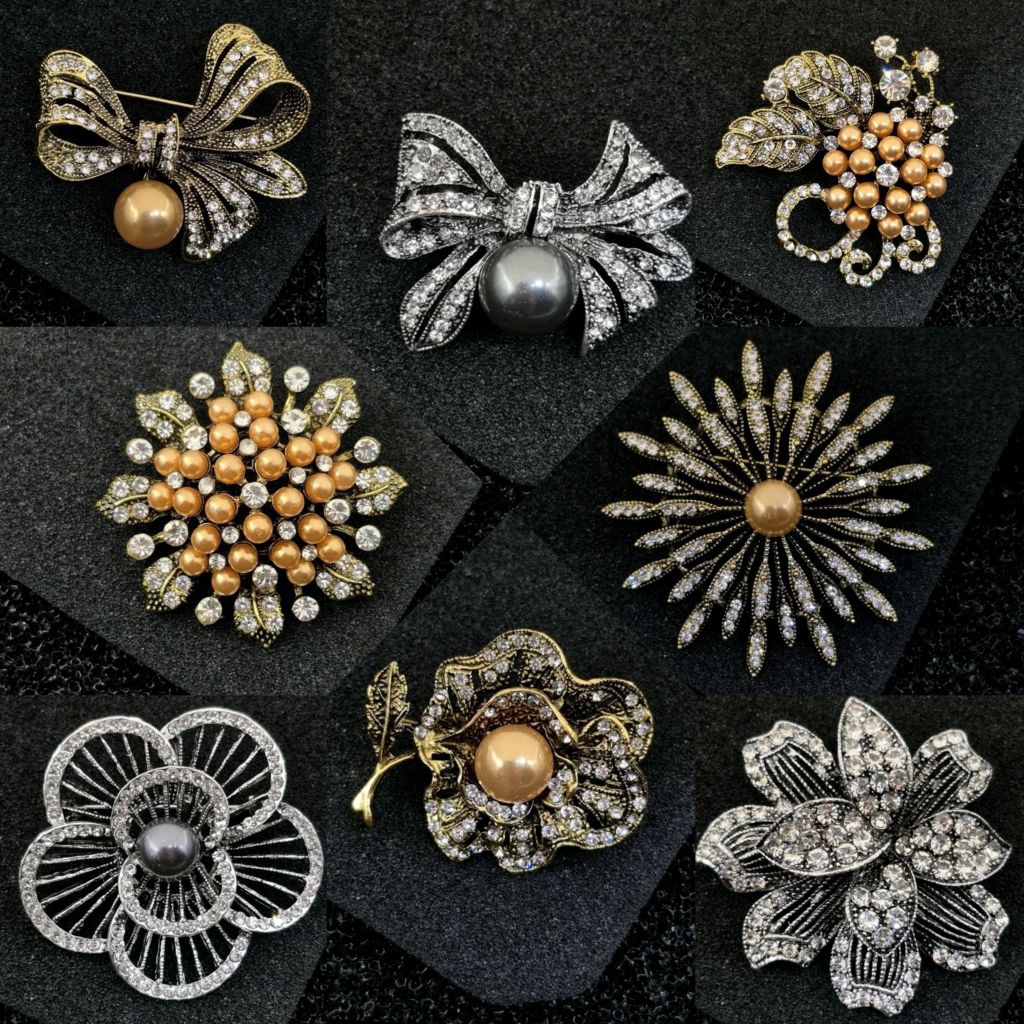 Bros Perak Bakar Premium / Bros Mutiara Perak Bakar / Bros Dada  / Bros Bahu / Bros Kerudung Fashion