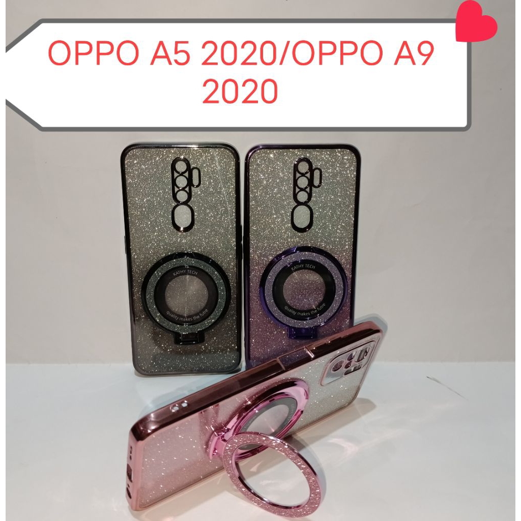 SOFTCASE GLITTER PLASTIK PLUS STANDING CINCIN TERBARU OPPO A5 2020/OPPO A9 2020