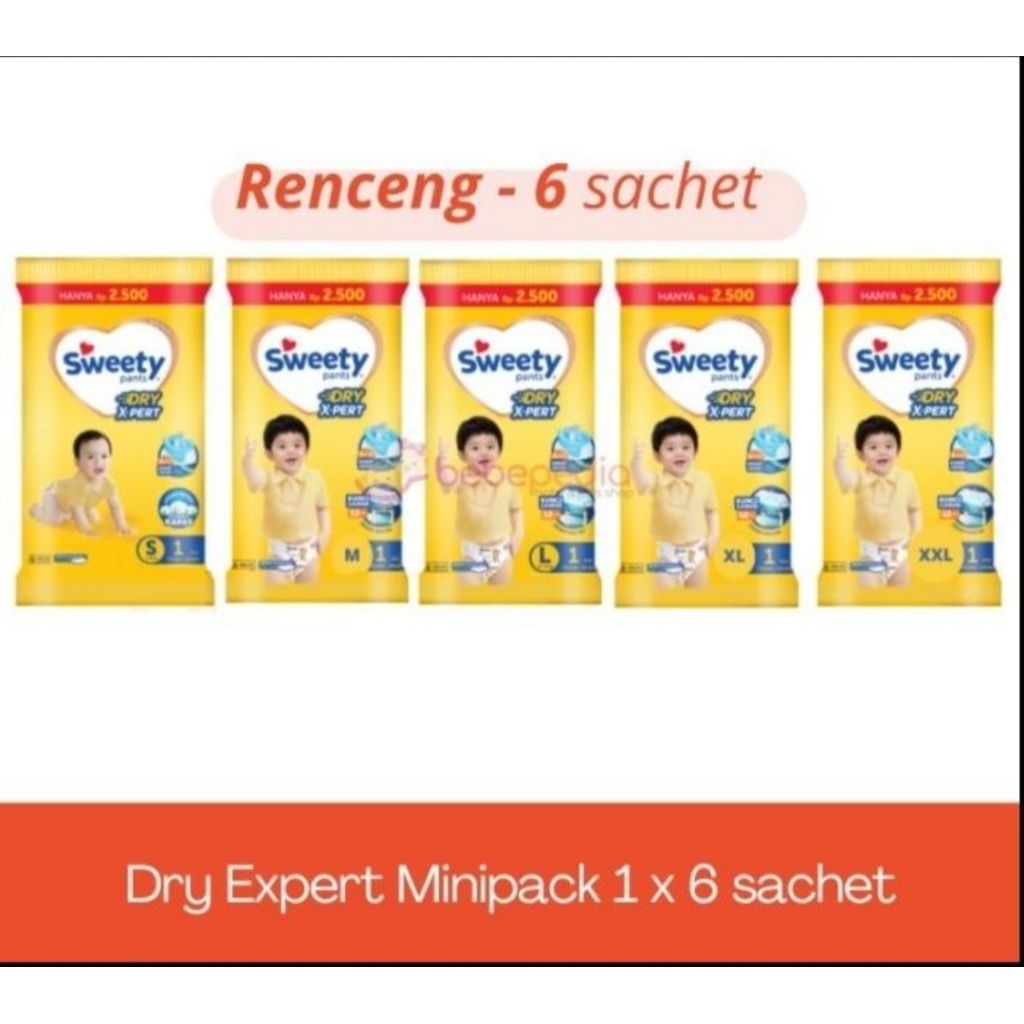 PAMPERS SWEETY DRY XPERT PANTS POPOK BAYI RENCENG S M L XL XXL (1 RENCENG ISI 6)