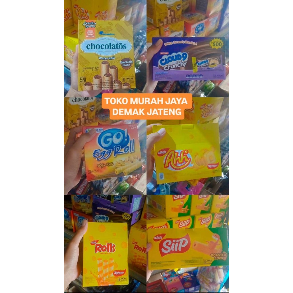 1DUS CHOCOLATOS WAFER ROLL, CLOUD 9 CRUNCY, EGG ROLL, AHH NABATI, ROLLS NABATI, SIIP