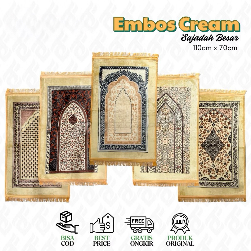 Sajadah Busa Rumbai Krem Series AntiSlip Tebal Empuk Premium jumbo Dewasa