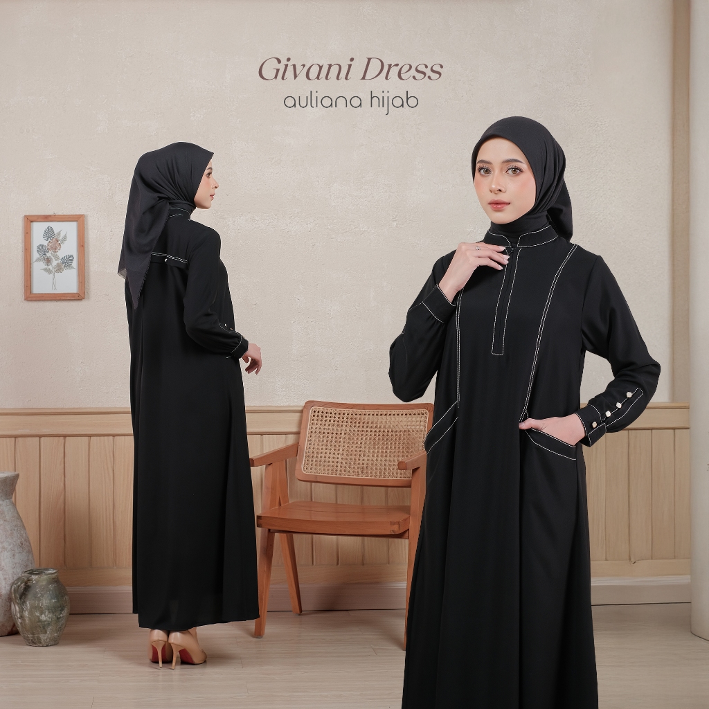 AULIANA HIJAB –  Dress Smoke Bahan Marbella Anti UV Busui & Wudhu Friendly Givani