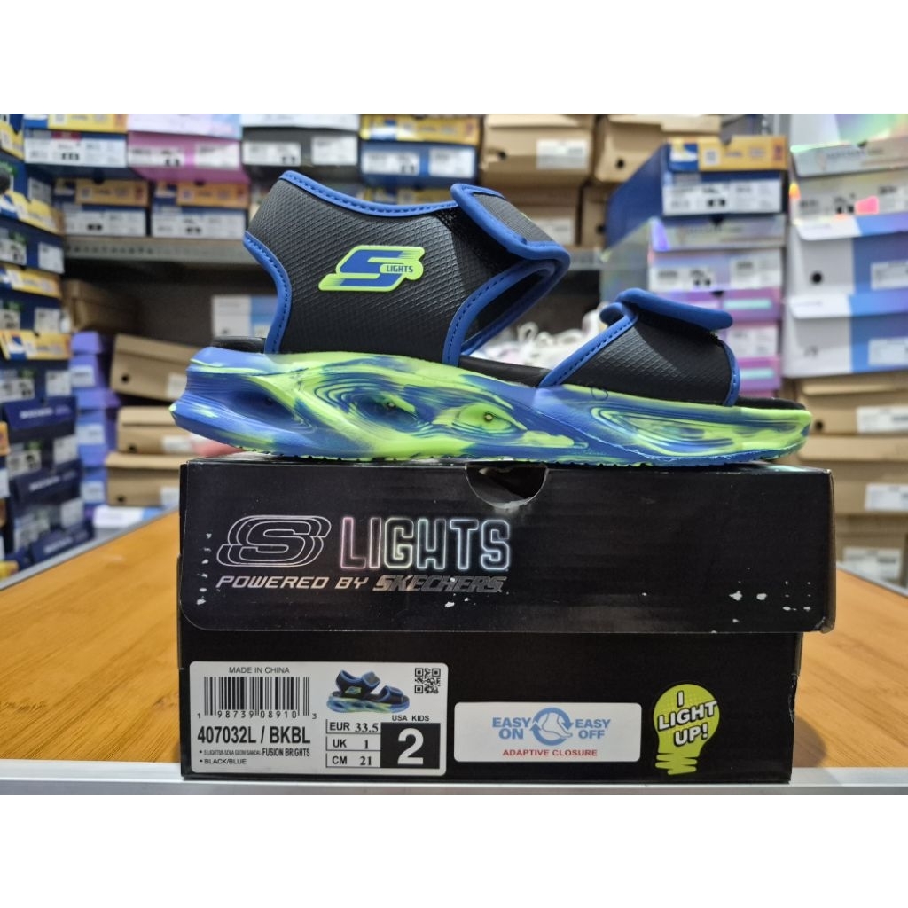 New Limitied Sandal Anak Skechers S'Light Sola Glow Fusion Bright Kids Boys 407032L/BKBL Original BN