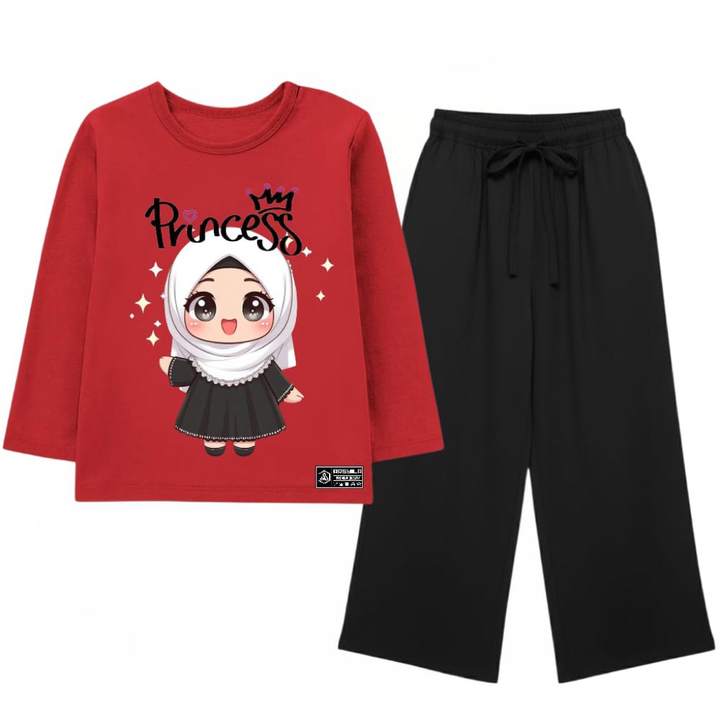 setelan kulot anak perempuan muslimah-baju anak perempuan lengan panjang celana kulot umur 1-12 tahu