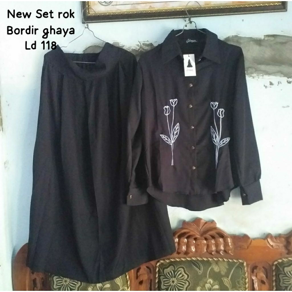 New set rok hitam Ghaya bordir