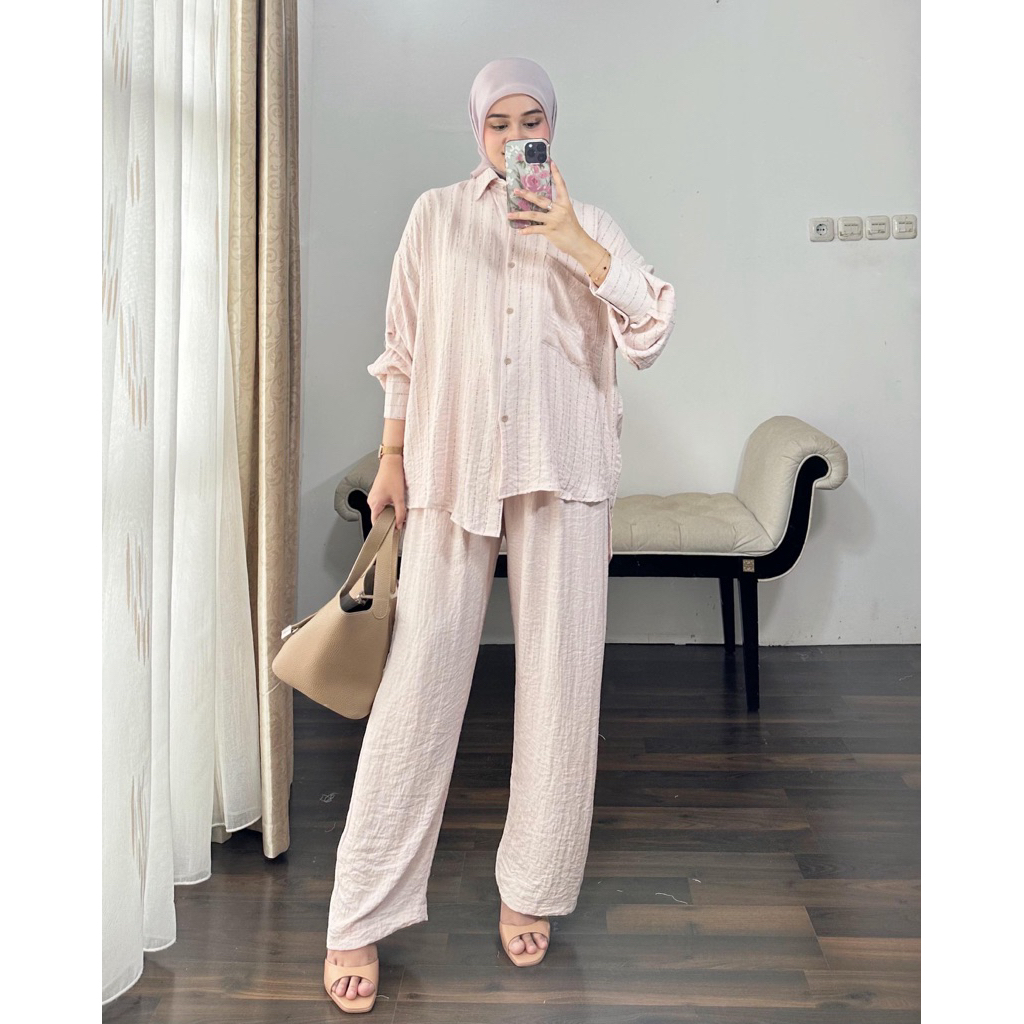 NAURA SET CELANA - Setelan celana Kulot wanita bahan linen viscose premium kekinian