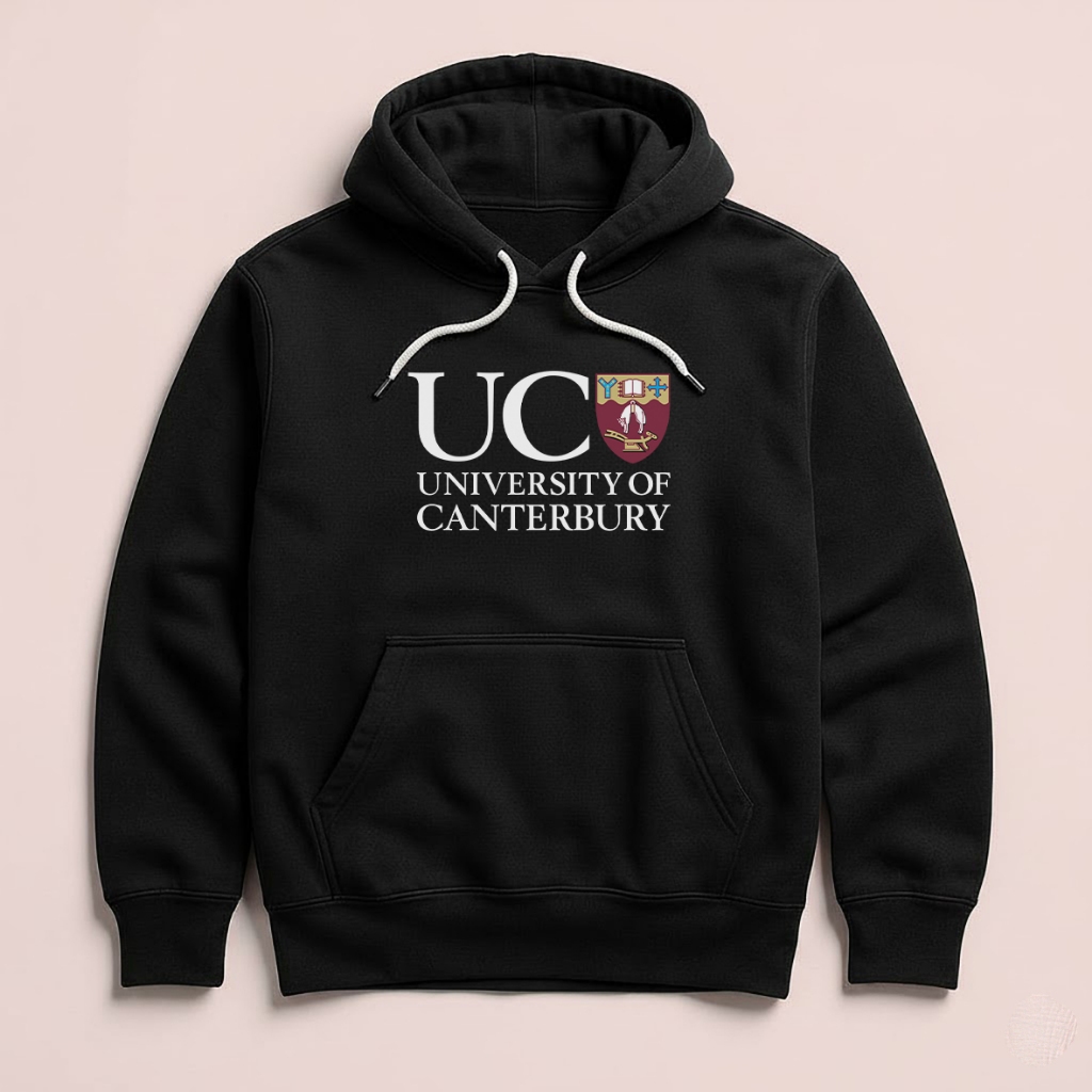 Hoodie UC University of CANTERBURY New Zealand Unisex Sweater Fleece Black Hitam Cloth