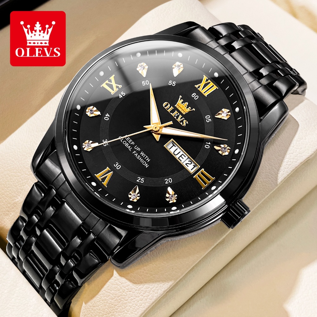 OLEVS Jam Tangan Pria Anti Air Original 100% Rantai Keren Terbaru Mewah Cowok Putih Luxury Stainless