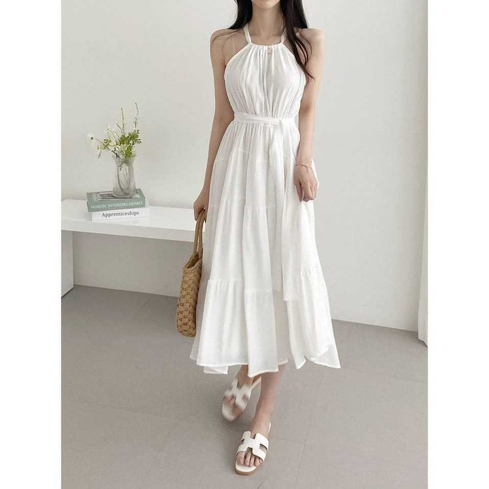 Luna Midi Dress Sleeveless Korean Style Motif Polos | Midi Dress Katun Rayon Twill Lembut & Adem
