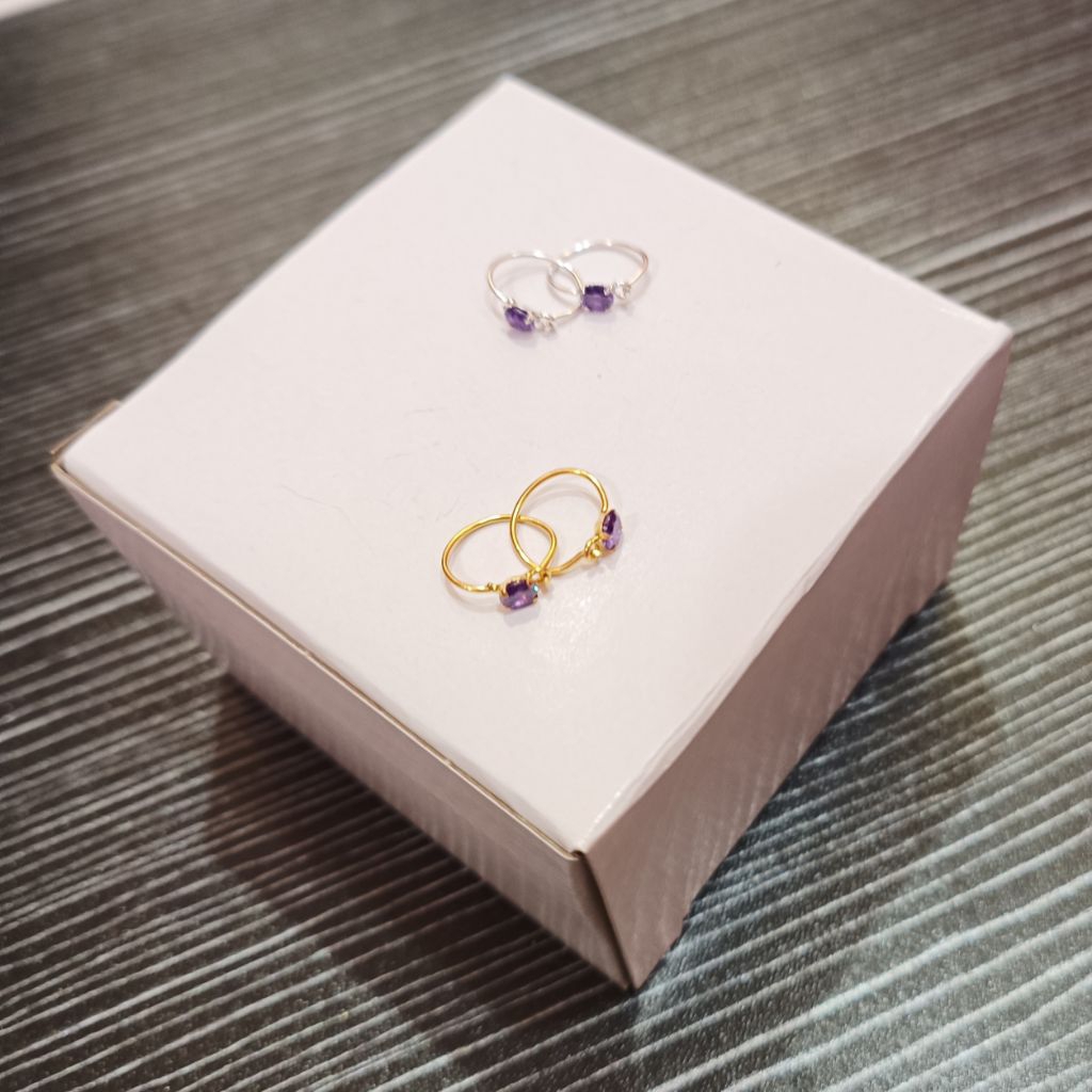 ANTING BAYI KENIF MATA UNGU PERAK 925 LAPIS EMAS