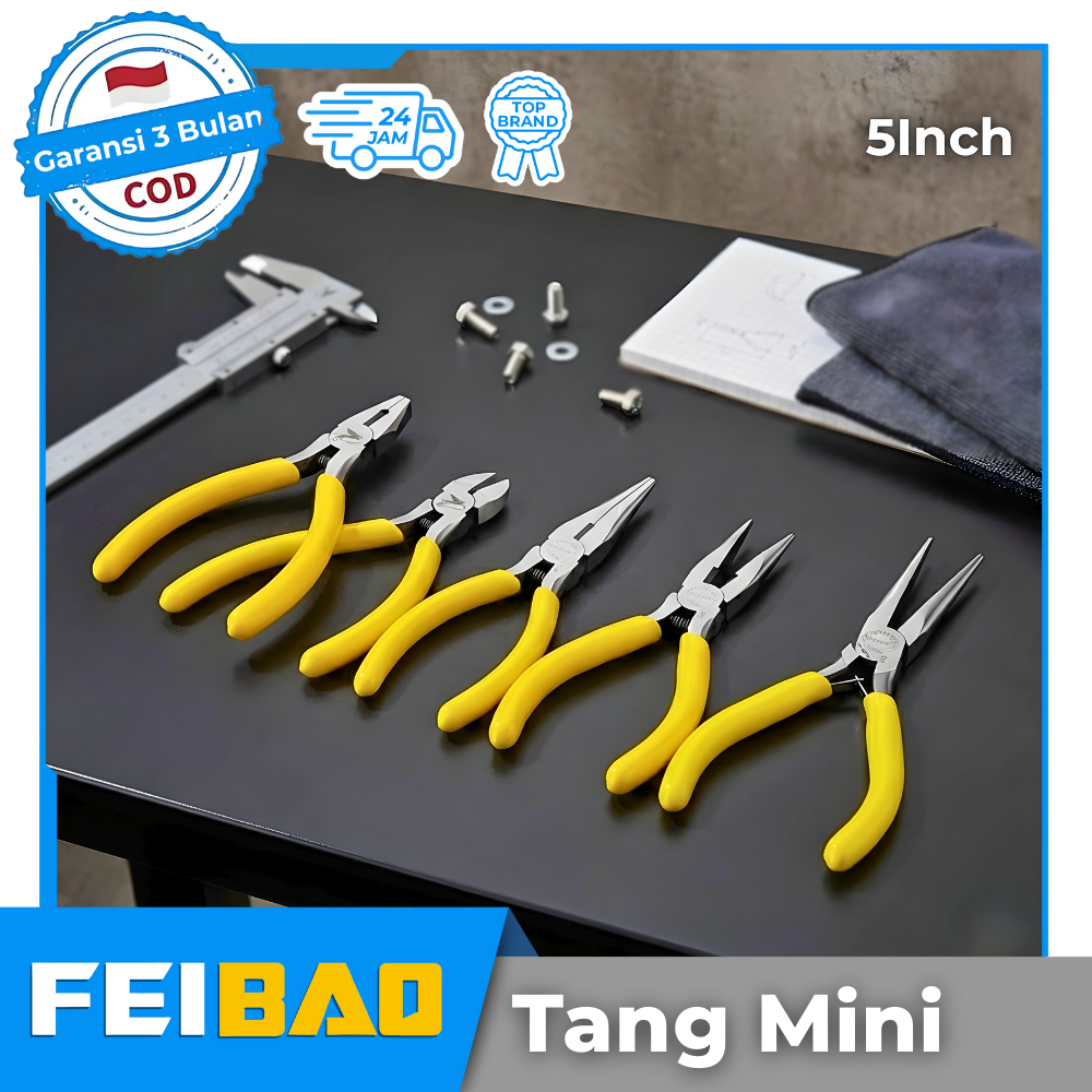 FEIBAO Tang Mini Profesional 5 Inch SK-45 - Tang Kecil Presisi 125mm untuk Elektronik & Kerajinan