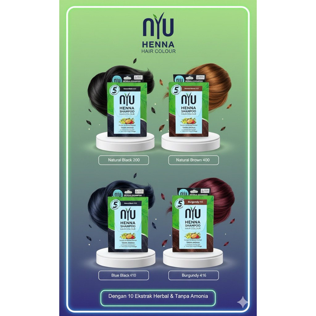 NYU HENNA SHAMPOO HAIR COLOR BLACK/BROWN/BURGUNDY 1PAK 2PCS