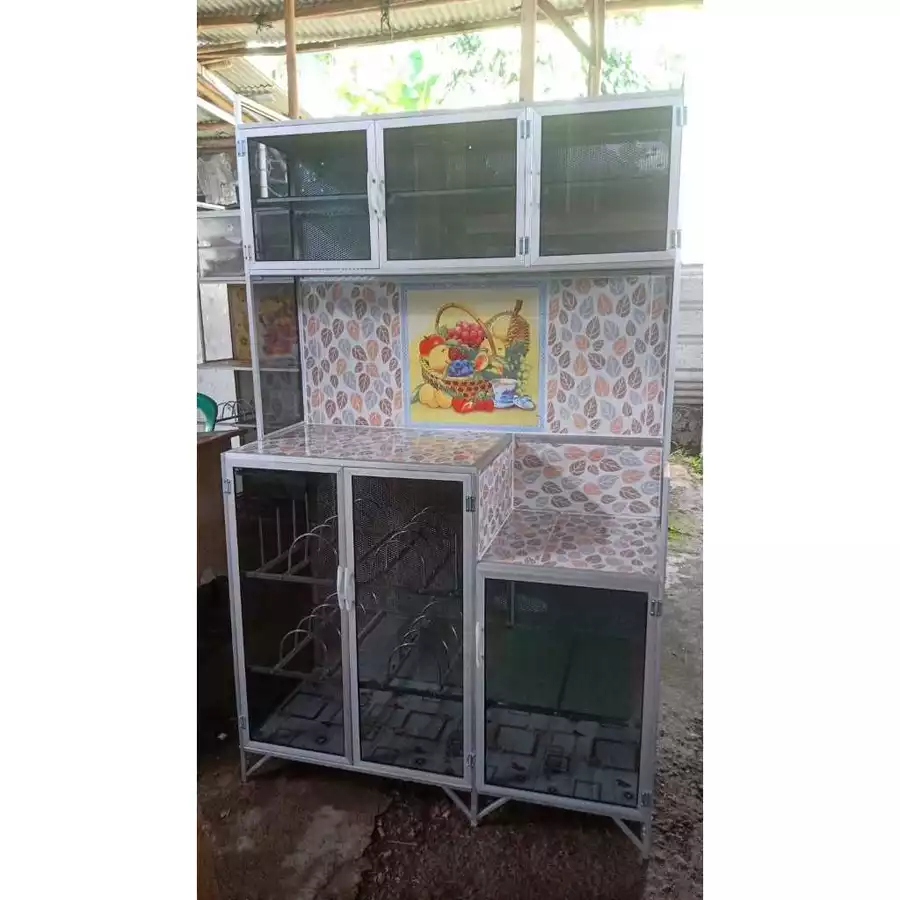 RAK PIRING / LEMARI PIRING 3 PINTU KACA RIBEN KERAMIK KHUSUS BOGOR KURIR TOKO