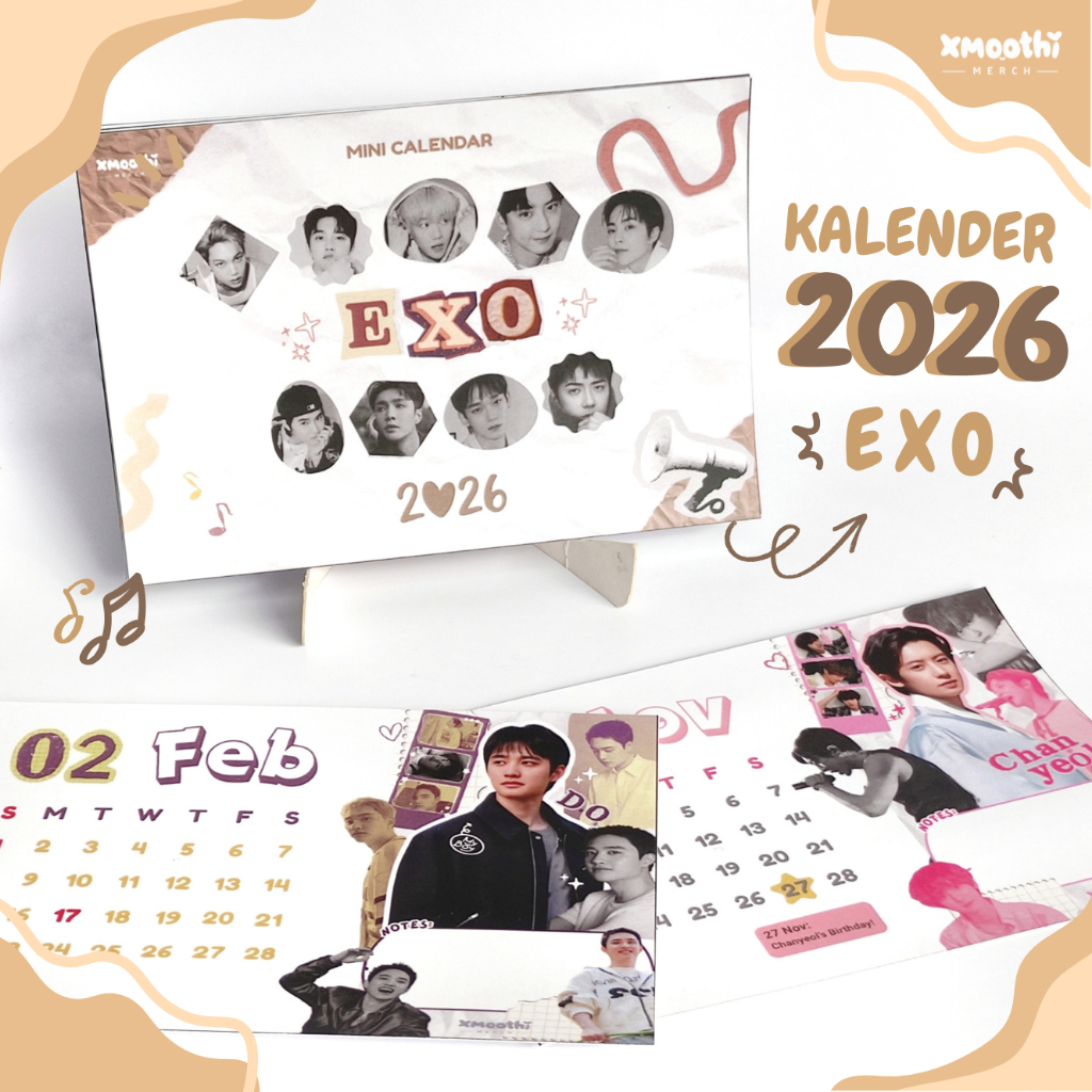 KALENDER EXO 2026 - EXO 2026 CALENDAR - Kalender Meja Aesthetic - Kalender Duduk - SUHO KAI BAEKHYUN