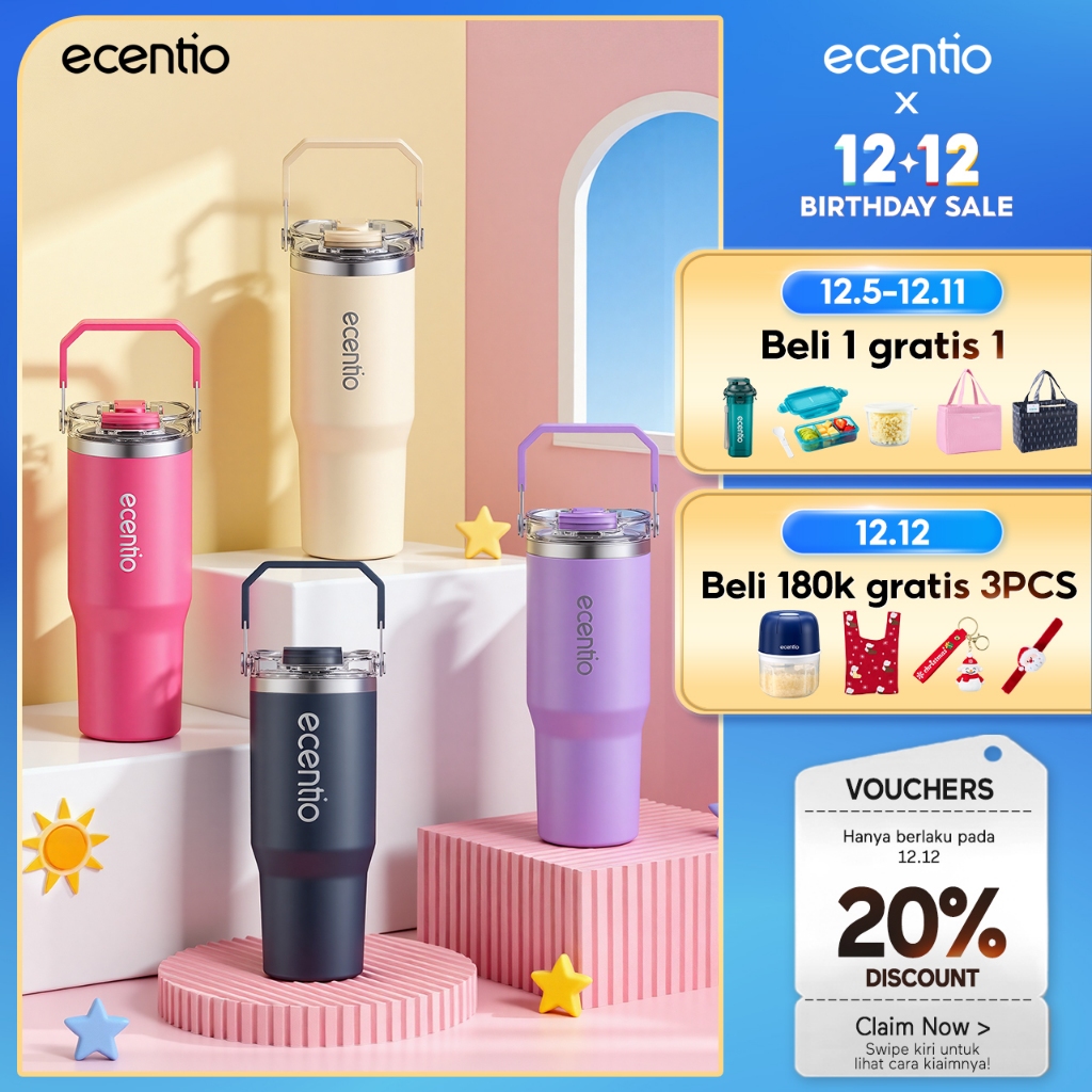 [ORI] Ecentio tumbler stainless tahan dingin 24 jam tumbler premium quality 900ml /1200ml BPA FREE t